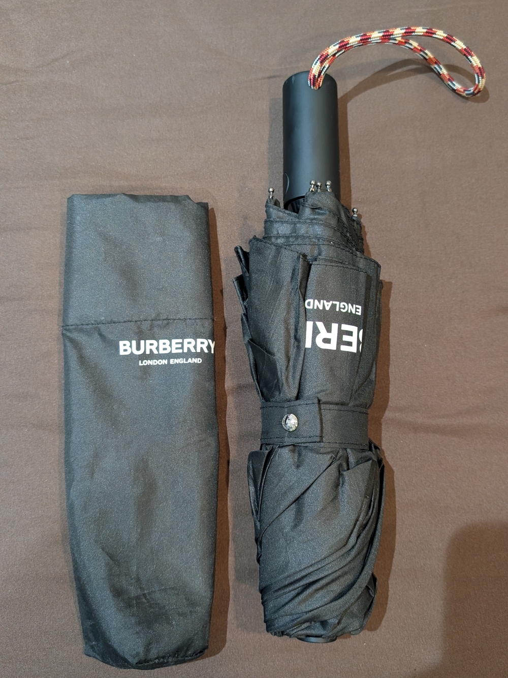Burberry Black Compact Folding Umbrella